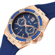 Load image into Gallery viewer, MISSFOX Women's Watches Chronograph Rose Gold Sport Watch Ladies Diamond Blue Rubber Band Xfcs Analog Female Quartz Wristwatch
