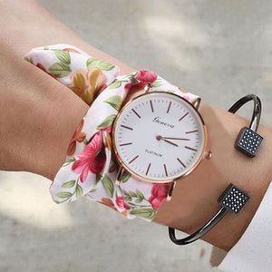 Women Watches Zegarek Damski Vogue Floral Strap Wristwatch Women's Jacquard Cloth Quartz Watch Dress Bracelet Relogio Feminino