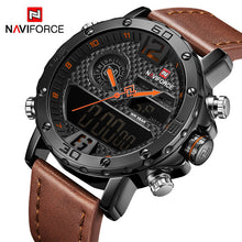 Load image into Gallery viewer, NAVIFORCE Mens Watches To Luxury Brand Men Leather Sports Watches Men&#39;s Quartz LED Digital Clock Waterproof Military Wrist Watch
