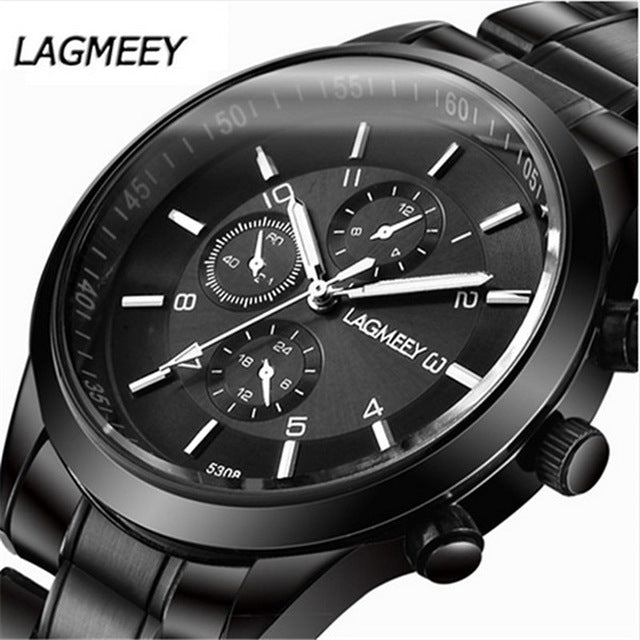 Men Black Watches Luxury Full Steel Watch Masculino Relogio Men's Sports Business Erkek Kol Saati Dress Wristwatch Chronograph