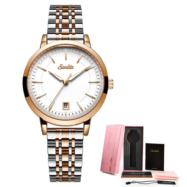 SUNKTA Rose Gold Watch Women Watches Stainless Steel Ladies Women's Watch Women 2020 Luxury Fashion Relogio Feminino+Bracelet