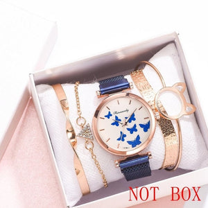 5PCS Watch With Bracelet Luxury Women's Wristwatch Fashion Bangle Ladies Dress Wrist Watch Elegante Clock Gift Relogio