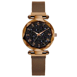 2019 Hot Sale Starry Sky Watch Women's Luxury Magnetic Magnet Buckle Quartz Wristwatch Geometric Surface Female Luminous Watches