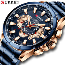 Load image into Gallery viewer, CURREN Luxury Brand Men&#39;s Watch Blue Quartz Wristwatch Sports Chronograph Clock Male Stainless Steel Band Fashion Business Watch
