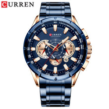 Load image into Gallery viewer, CURREN Luxury Brand Men&#39;s Watch Blue Quartz Wristwatch Sports Chronograph Clock Male Stainless Steel Band Fashion Business Watch
