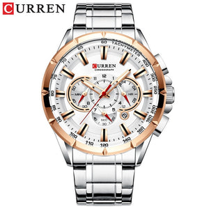 CURREN New Causal Sport Chronograph Men's Watch Stainless Steel Band Wristwatch Big Dial Quartz Watches with Luminous Pointers