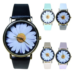 Women's Student's Daisy Wrist Watch Quartz Analog Faux Leather Flower Pattern  5V3B